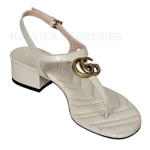 GUCCI SHOES WHITE LEATHER DOUBLE G LOGO THONG SANDALS sz 36.5 / 6.5 US - Picture 8 of 14